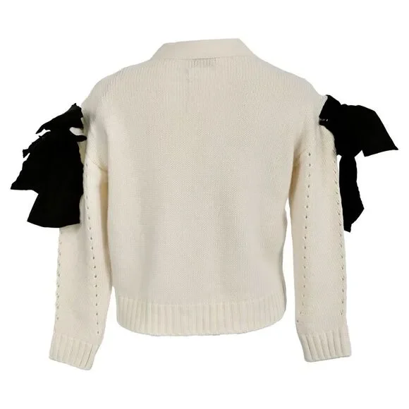 RED Valentino Knitted Bow Accent Cardigan in Cream Wool